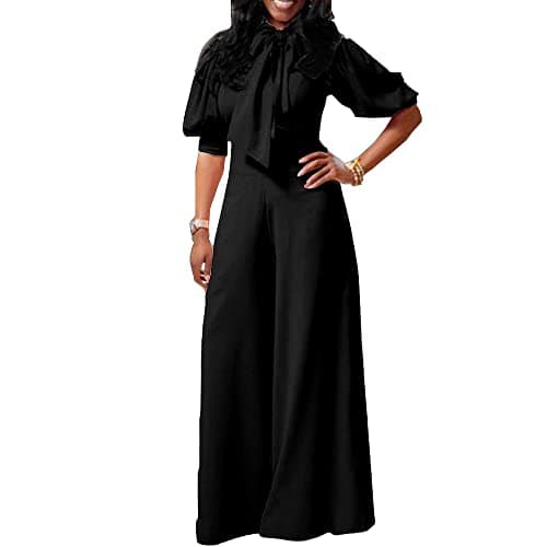 Image of VERWIN Plain Dressy Full Length Bowknot Women's Jumpsuit High Waist Woman Romper (XL, Black)