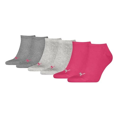 Image of PUMA Unisex 261080001 Sneaker Sock, Middle Grey Melange/Pink, 6-8 EU