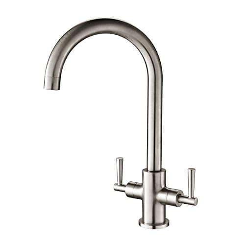Image of Hapilife Brushed Kitchen Tap Two Handle Swivel Spout Monobloc Sink Mixer Taps Twin Lever Brushed Nickel Kitchen Faucet