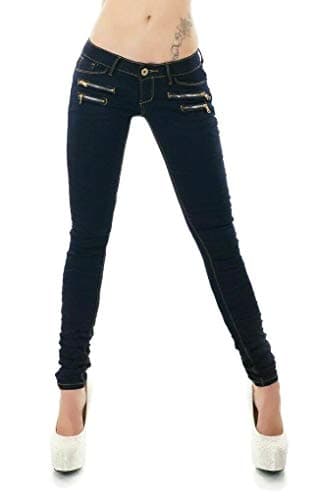 Image of Noir Triple XXX Women's Skinny Low Waist Jeans Slim Stretch Denim Pants Sizes UK 4-12 (10, Dark Blue)
