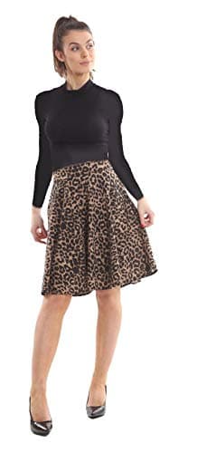 Image of Crazy Girls Womens Midi Skater Skirt, Brown Leopard, ML (UK 12-14)