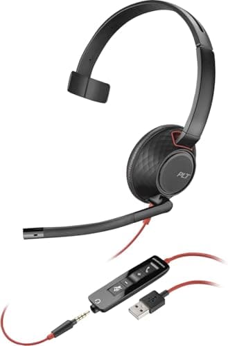 Image of Poly Blackwire 5210 C5210 USB A re 5210, Headset, Head-band, 207577-03 (re 5210, Headset, Head-band, Calls/Music, Black, Red, Monaural, Button)