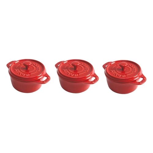 Image of STAUB Ceramics Dutch Oven 3-piece Mini Round Cocotte, Cherry