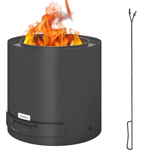 Image of Outsunny Smokeless Fire Pit with Ash Tray, Outdoor Round Wood Burning Firepit with Fire Poker for Patio Bonfire BBQ Camping, Black