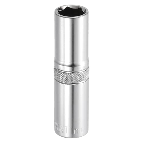 Image of sourcing map 6 Points Deep Socket 3/8" Drive 11mm Deep Metric CR-V Steel Polished Nickel Plating Impact Sockets 64mm / 2.5" Long Flip Sleeve Tool for Home Auto Nuts Bolts Repair