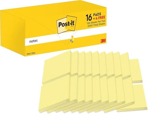 Image of Post-it Notes Canary Yellow, Value Pack - 20 Pads, 100 Sheets per Pad, 76 mm x 76 mm, Canary Yellow - Self-Stick Notes for Note Taking, to Do Lists & Reminders, School and Office Supplies