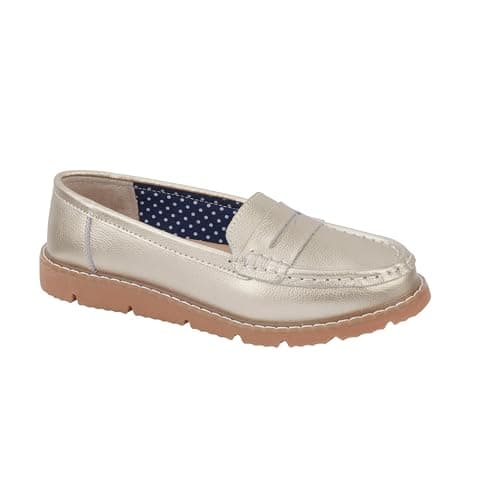 Image of Jo & Joe Women’s Real Suede Leather Penny Loafer Comfortable Smart/Casual Flat Slip-on Boat Shoe in Sizes 4-8 (Gold, UK Footwear Size System, Adult, Women, Numeric, Medium, 5)