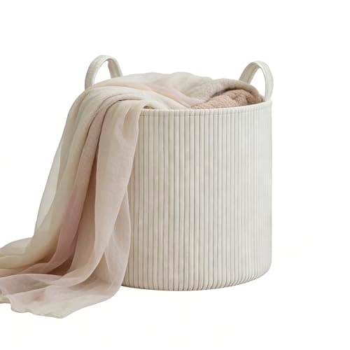 Image of Laundry Basket, Foldable Blanket Basket, Large Corduroy Storage Baskets with Handle, Toy Storage Basket for Kids Baby Nursery Decor, 55x40cm