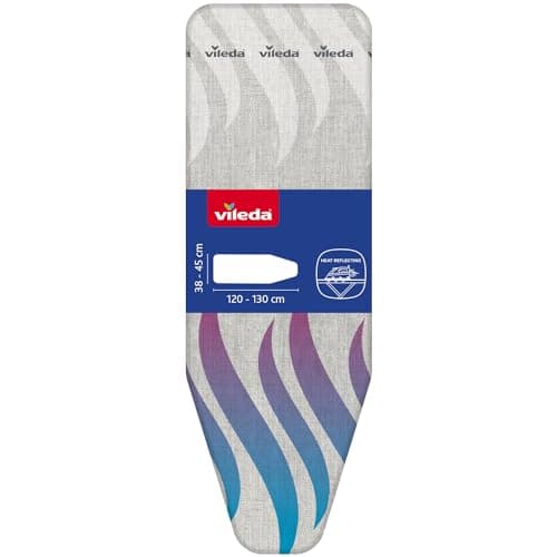 Image of Vileda Total Reflect Premium Ironing Board Cover with Heat Reflecting Metal Foil Layer - Fits Medium & Large Ironing Boards 38-45cm wide by 120-130cm long - Extra Thick Foam Layer - Quick Fix System