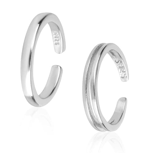 Image of Mikovivi 2pcs Sterling Silver Open Toe Rings, 2 Styles Adjustable Silver Toe Rings Simple Design Summer Beach Foot Jewelry Non Tarnish Foot Jewelry for Women