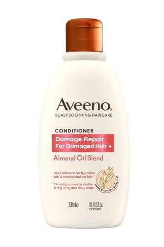 Image of Aveeno Scalp Soothing Haircare Damage Repair Conditioner, Almond Oil Blend, with Colloidal Oat Extract, for Damaged Hair, Soothes Dry, Itchy & Flaky Scalp, Clinically Proven, Sulfate Free, 300ml