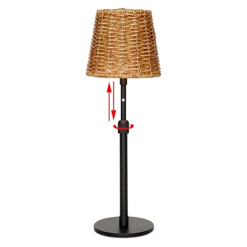 Image of Mr.White Outdoor Waterproof Rechargeable Cordless Table Lamp with Wicker Shade, 5200mAh Battery Operated Table Light with Telescopic Pole, for Patio Restaurant Kitchen (Black)