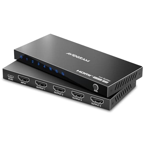 Image of HDMI Splitter 1 in 4 Out 4K 60Hz 4:4:4, AVIDGRAM HDMI 4 Port Splitter with Copy, Downscaler, and Auto Mode for Four Identical Display Support 1080p 120Hz HDCP 2.2 HDR10 18Gbps 3D (Mirror Only)
