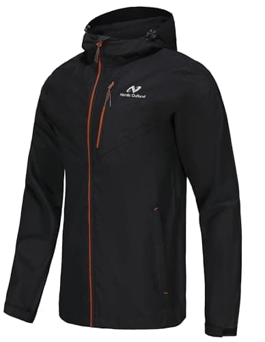 Image of NORDIC OUTLAND Mens Lightweight Hooded Waterproof Rain Jacket Breathable Raincoat Shell for Outdoor Mountain Hiking (UK, Alpha, S, Regular, Regular, Black)