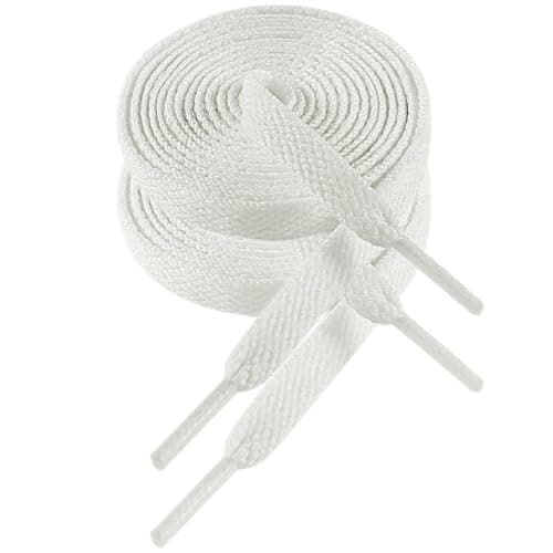 Image of VSUDO White Shoe Laces for Trainers, White Trainer Laces for Women or Men, 8mm Wide Flat Shoe Laces Compatible with Converse High Top, Vans, Nike Air Force 1 (1Pair-White-130cm)