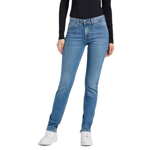 Image of Lee Marion Women's Classic Straight Fit Straight Leg Jeans, Cyber Blue, 30W x 33L