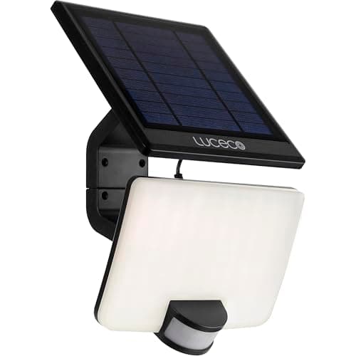 Image of Luceco Solar Powered LED Outdoor Floodlight with PIR Motion Sensor, Security Light, Exterior Lighting, Angular Design, Adjustable, Guardian, Black, IP65, 8W, 800lm, 4000K, LEXSF8B40
