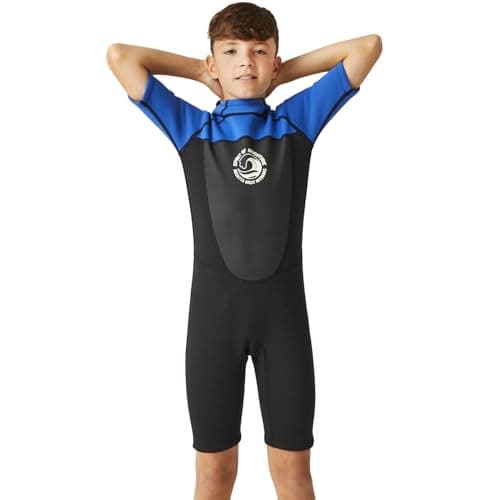 Image of Regatta Kids Shorty Surfing Wetsuit - Black/Nautical Blue - 11-12 Yrs