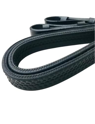 Image of Benz Equestrian Bio Grip Anti Slip Rubber Reins Flexible soft Pebble Rubber Black Brown Leather pony cob and full horse (Black, full 56'')