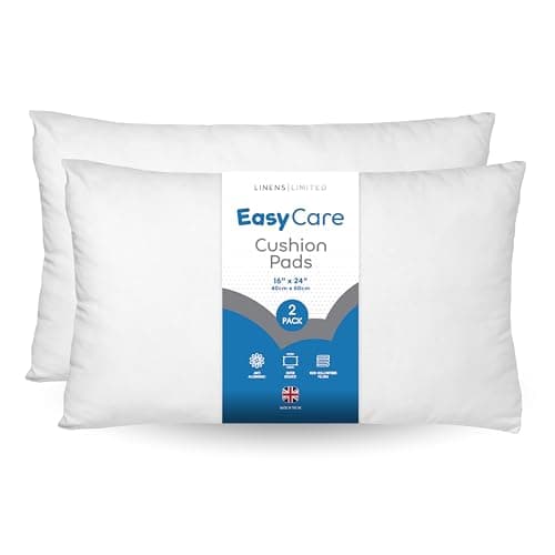 Image of Linens Limited - Cushion Insert 40cm x 60cm, Made in the UK, Soft and Plump, Non-Allergenic Sofa Cushion Pad, Easy to Clean, Large Cushion Inner, Perfectly Fits Covers (White) (2 Pack)