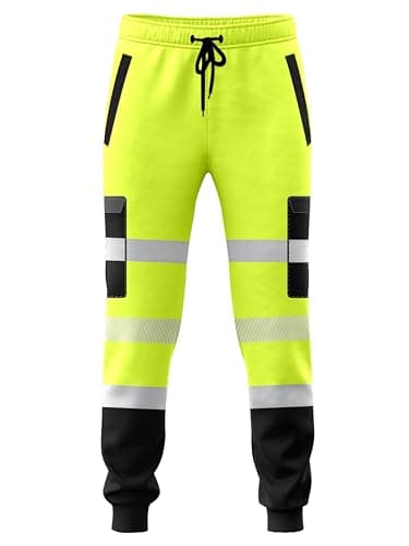 Image of kraftd Men’s Hi Vis Viz Work Trousers Jogging Bottoms Reflective Joggers Sweat Pants Safety Joggers High Visibility Combat Trouser Workwear Jogger (Black/Yellow, M)