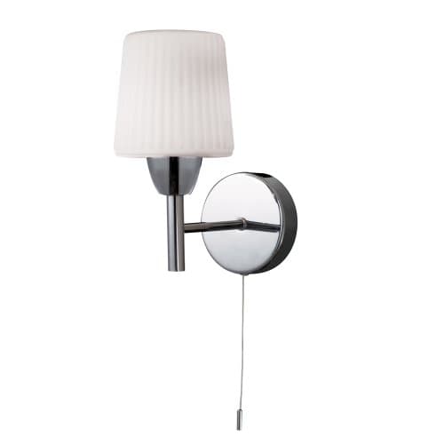 Image of LITECRAFT Molice Wall Light Bathroom IP44 1 Arm with Ribbed Glass Shade - Polished Chrome