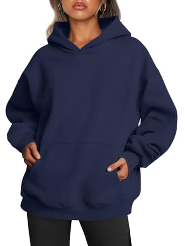 Image of Trendy Queen Womens Oversized Hoodies Fleece Sweatshirts Long Sleeve Sweaters Pullover Fall Outfits with Pocket, Navy, Medium