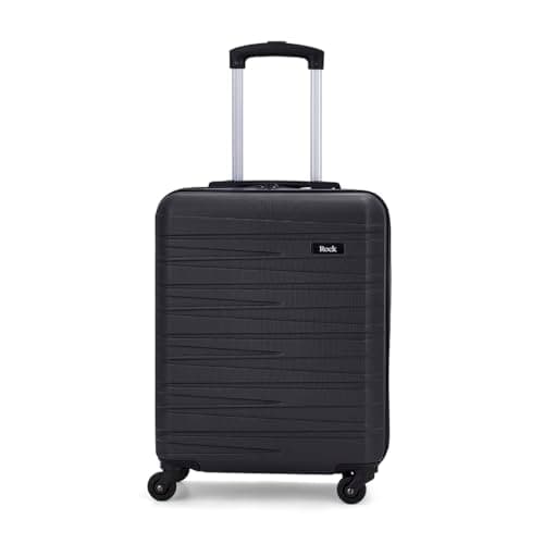 Image of Rock Seattle Small Hard Shell Cabin Suitcase in Black - Refined Lines, Angular Patterns & Lightweight Design - Telescopic Handle & Impact-Resistant Material - 55x40x20cm 34L Capacity