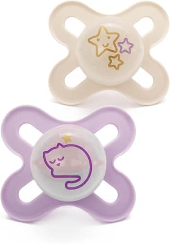 Image of MAM Original Start Night Soothers | 0-2 Months | 2 Pack | Newborn Dummies | Glow in The Dark | Comes in Dummy Steriliser Box | Sustainable Materials | Pink (Designs May Vary)
