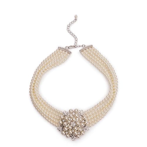 Image of Lovett & Co - Elegant Audrey Hepburn Cream Pearl Necklace - 5 Row Glass Pearl and Diamante Choker Necklace | Nickel Free & Vintage jewellery for Women