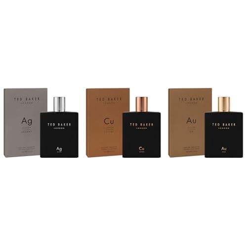 Image of Ted Baker Tonics Collection for Men 3-Piece Eau de Toilette Gift Set Ag Silver, Ag Gold, Cu Copper Woody, Fresh & Masculine Cologne Fragrance Trio for Day & Night Wear 3 x 100ml