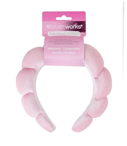Image of Brushworks Pink Cloud Beauty Headband – Ultra-Soft, Puffy Terry Cloth Headband for Skincare, Makeup & Face Washing, Comfortable, Non-Slip Design for Women, Girls