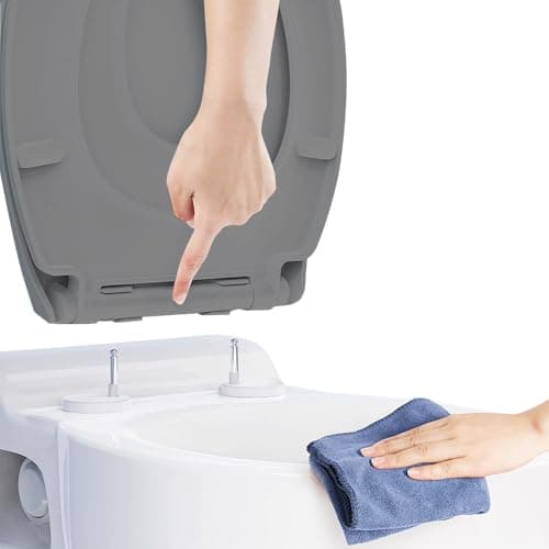 Image of Ram® Grey Quick Release Soft Close Toilet Seat with Hinges Bathroom Bowl Seating ABS Toilet Seat