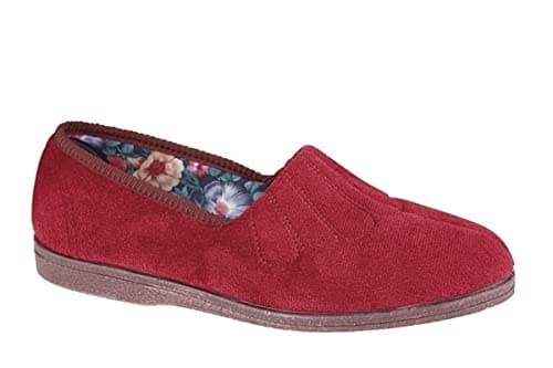 Image of Sleepers Womens Wide Fit Fan Stitched Slippers with Rubber Sole Wine/Burgundy 9 UK