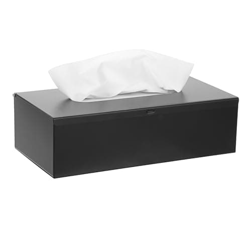 Image of BTSKY Black Rectangular Tissue Box Cover - Stainless Steel Tissue Holder, Household Tissue Paper Dispenser for Bathroom Kitchen Office Restaurant Hotel