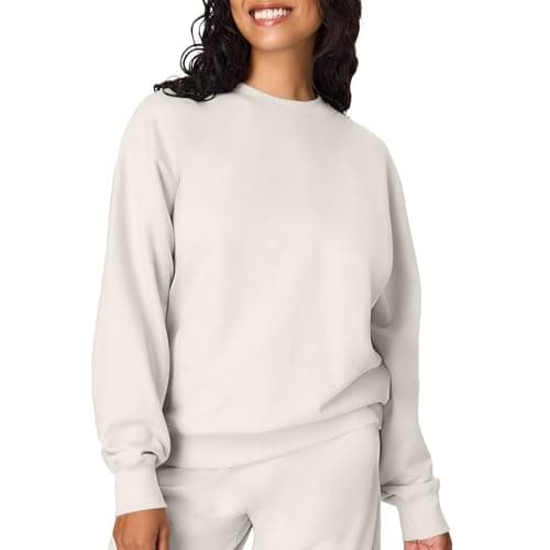 Image of Hanes Women's Originals Sweatshirt, Midweight Crewneck Fleece Pullover, Plus, Natural, Medium