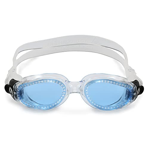 Image of Aquasphere Kaiman Adult Swimming Goggles - The Original Curved Lens Goggle, Comfort & Fit for the Active Swimmer | Unisex Adult, Blue Tinted Lens, Transparent/Transparent Frame