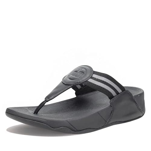 Image of Fitflop Women's Walkstar Webbing Toe-Post Sandals, All Black, 5
