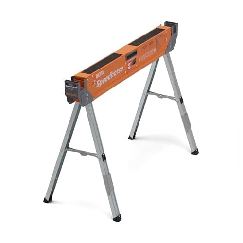 Image of BORA Portamate Speedhorse Sawhorse - Single Piece Table Stand with Folding Legs, Metal Top for 2x4, Heavy Duty Pro Bench Saw Horse for Woodworking, Carpenters, Contractors, PM-4500, Orange