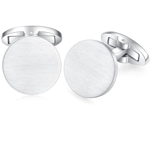 Image of HONEY BEAR Round Cufflinks for Mens Business Wedding Gift (Brushed Silver 1.7cm)