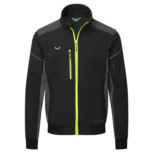 Image of Portwest EV464 EV4 Men's Softshell Water Resistant Bomber Jacket - Waterproof Lightweight Breathable Reflective Workwear Jacket, Black, XL