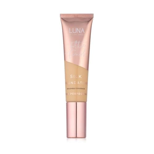 Image of LUNA Silk Foundation in LIGHT PLUS Shade - Contains Hyaluronic Acid, Vitamin C & A, Aloe Vera, and Shea Butter - Brightening Dewy Foundation Makeup - Hydrating Cream Foundation for Dry Skin