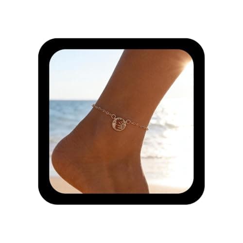 Image of Xduargs Boho Sun Anklet Bracelet Gold Crescent Moon Anklet Chain Vintage Moon Foot Chain Adjustable Sunrise Link Bracelet Accessories for Women