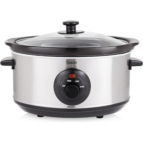 Image of Swan 3.5 Litre Oval Stainless Steel Slow Cooker with 3 Cooking Settings, 200W, Silver, SF17020N