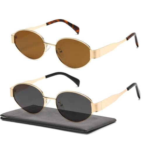 Image of Musivon Oval Sunglasses for Women Men - Retro Sun Glasses Classic Metal Frame Polarized UV400 Protection