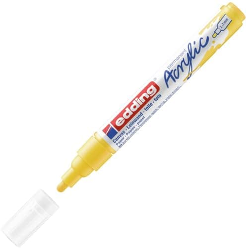 Image of edding 5100 acrylic marker medium - yellow - 1 waterproof acrylic paint marker - round nib 2-3mm - acrylic paint pen for drawing on canvas, art paper and wood - acrylic markers for pebbles