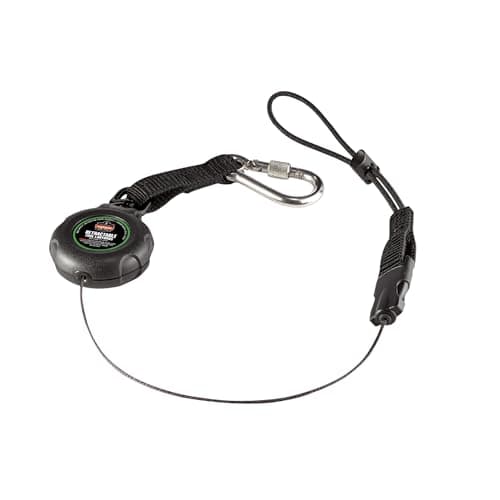 Image of Ergodyne Squids 3001 Retractable Tool Lanyard with Carabiner Mount and Loop Attachment End, Tool Weight Capacity 2 lbs,Black