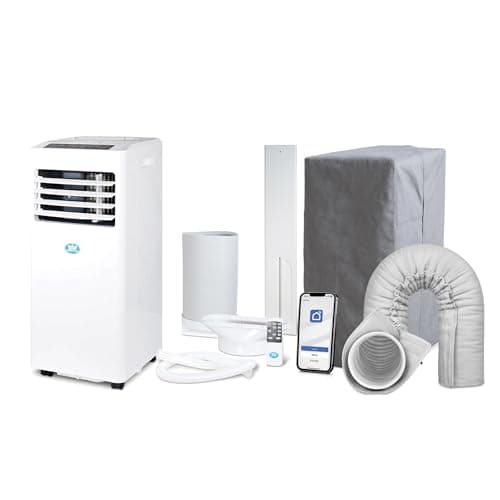Image of Portable Air Conditioner 8000 BTU, 4-in-1 Cooling Fan Dehumidifier Sleep Mode, Smart App & Remote, 2 Window Kits, Timer, Castors, Insulated Exhaust Pipe, Dust Cover