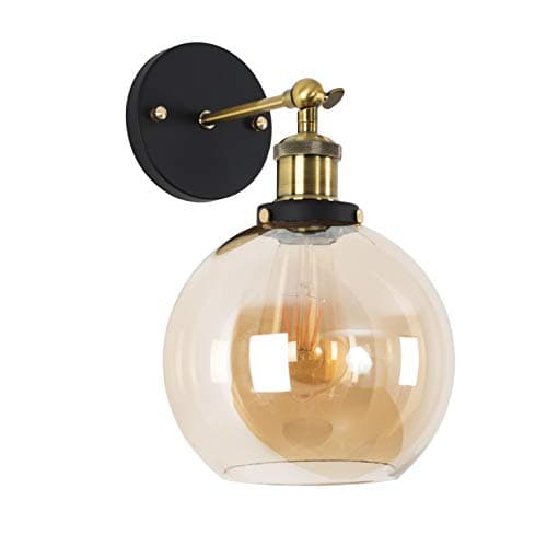 Image of MiniSun | Industrial Antique Brass and Black Metal Wall Light Fitting with Amber Tinted Shade | Wall Spotlights, Home Décor & Improvement Essential | Includes Bulb [2700K Warm White] | Mains Wired