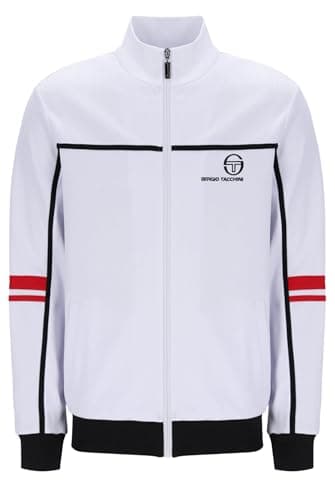 Image of Sergio Tacchini Track Jacket Mens Frankie Track Top in White/Black (UK, Alpha, XL, Regular, Regular)